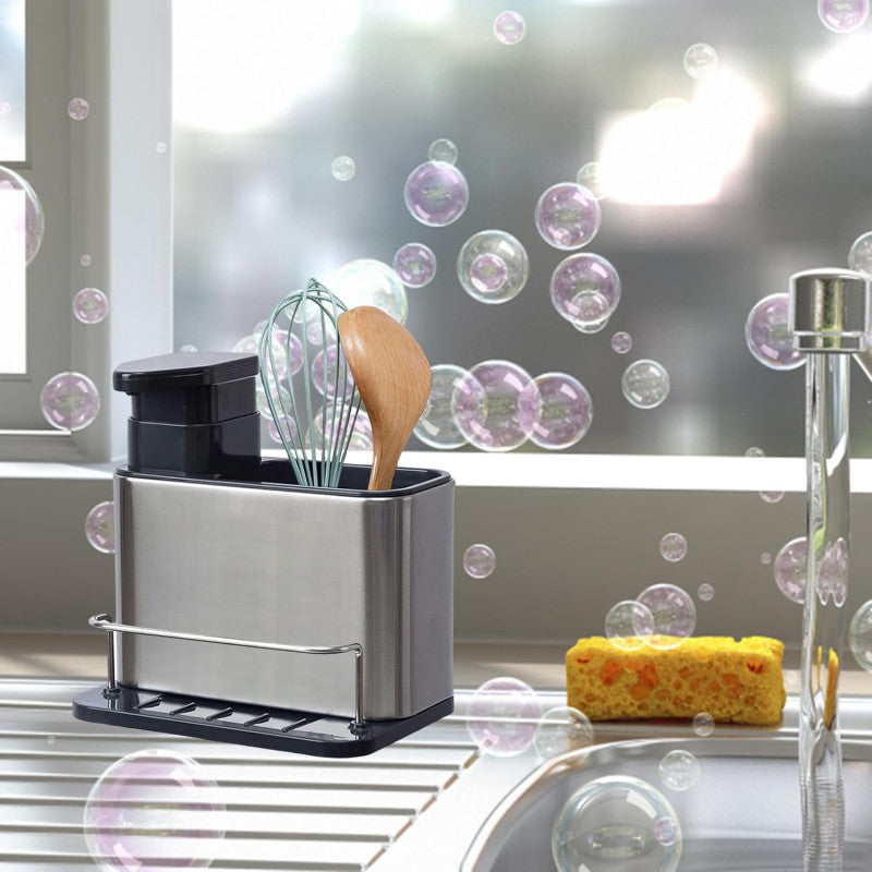 All-in-One Kitchen Sink Organizer – Stainless Steel Sponge Rack with Soap Dispenser