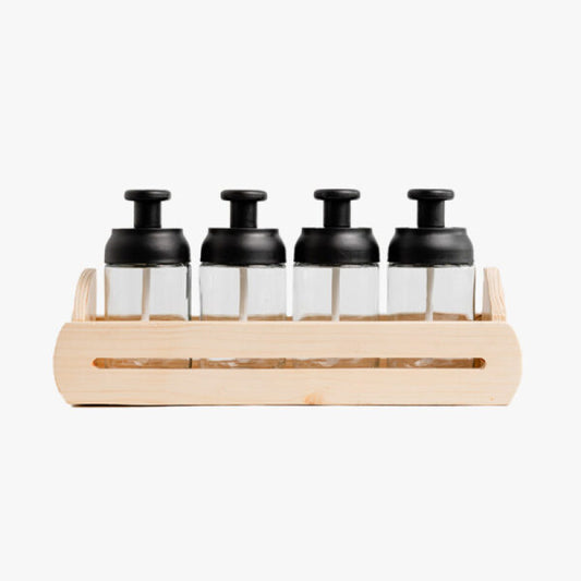 4 in 1 Wooden Base Glass Spice Jar Set | Stylish Spice Organizer for Kitchen