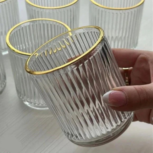 Crystal Glass Ridged Stripe Gold Rim Glass – Elegant Drinkware | Adornia.pk