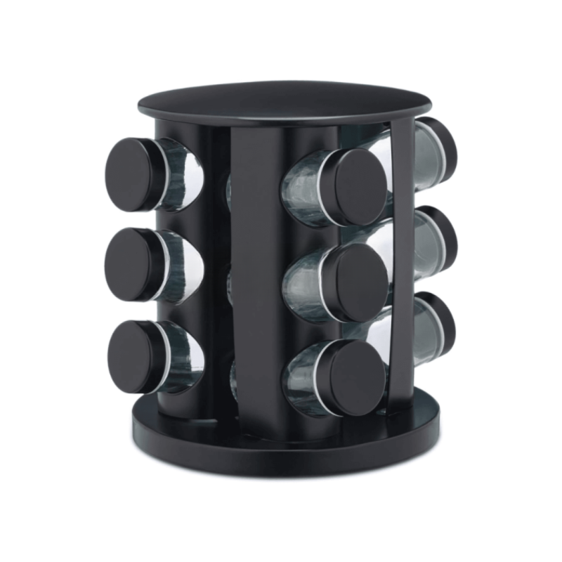 12 Pcs Revolving Spice Rack – Black – Convenient & Stylish Storage | Adornia.pk