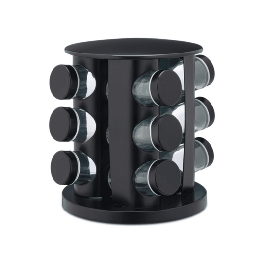 12 Pcs Revolving Spice Rack – Black – Convenient & Stylish Storage | Adornia.pk