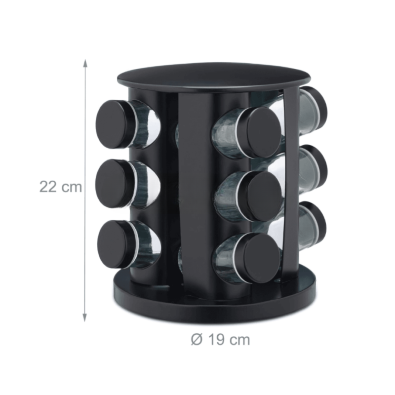 12 Pcs Revolving Spice Rack – Black – Convenient & Stylish Storage | Adornia.pk