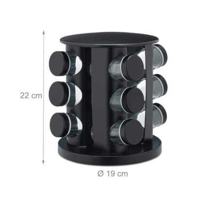 12 Pcs Revolving Spice Rack – Black – Convenient & Stylish Storage | Adornia.pk