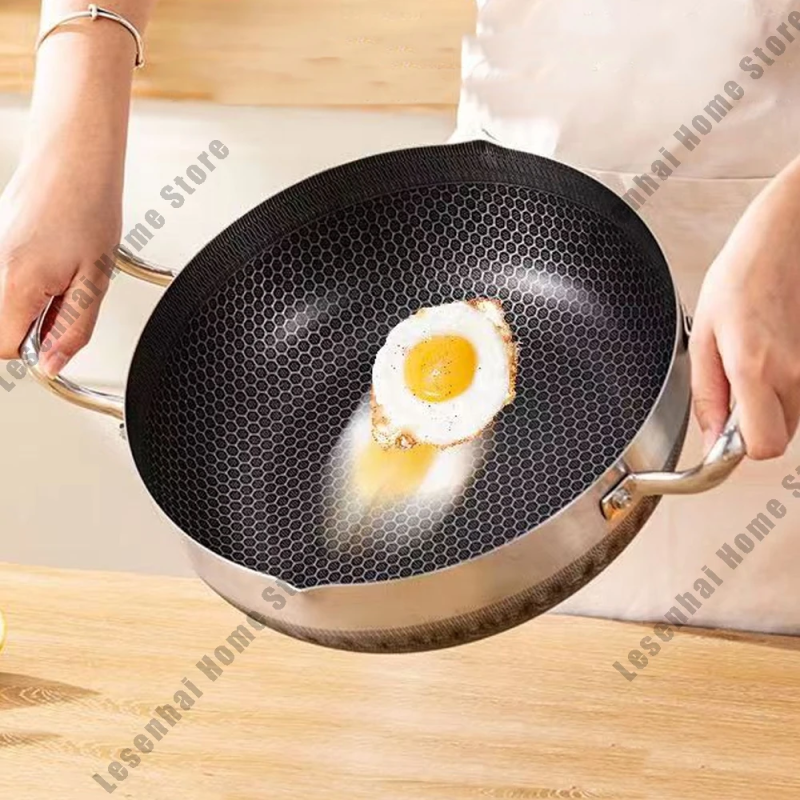 Non-Stick Wok Egg Pan & Stainless Steel Soup Pot Set – Honeycomb Induction & Gas Stove Compatible | Adornia.pk