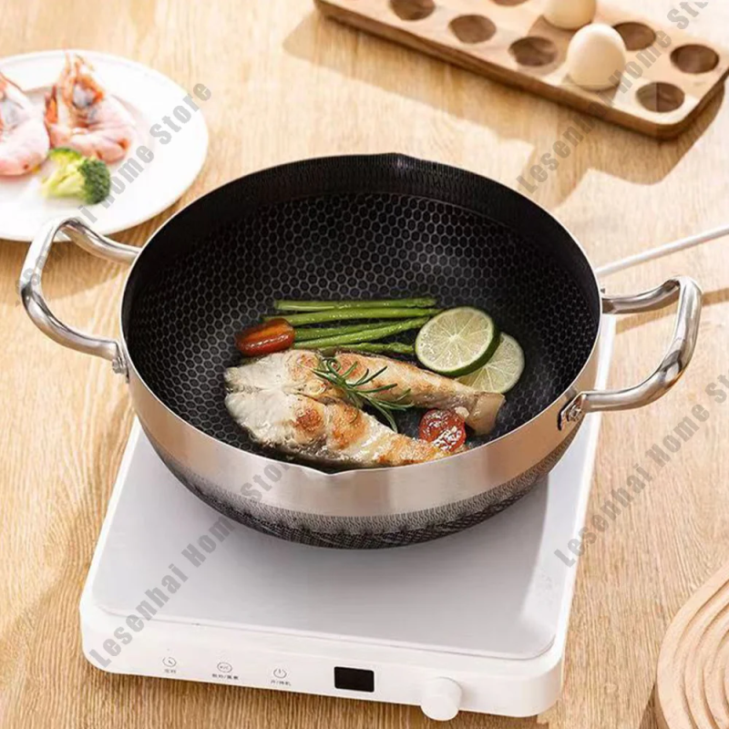 Non-Stick Wok Egg Pan & Stainless Steel Soup Pot Set – Honeycomb Induction & Gas Stove Compatible | Adornia.pk