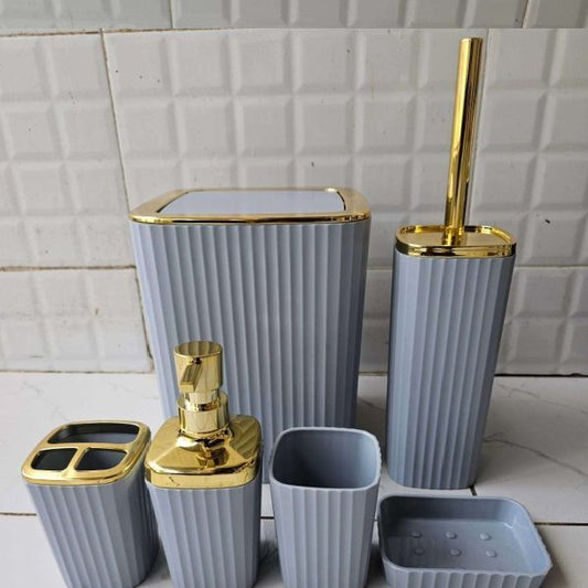 6 in 1 bathroom accessories set with gold ring