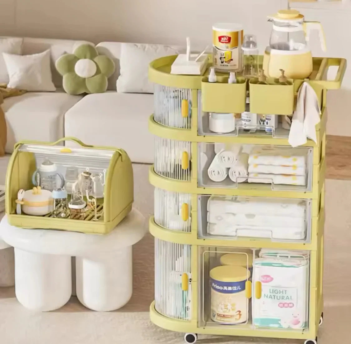 Freestanding Nursing Foldable Storage Cabinet Organizer Cart with Top Box