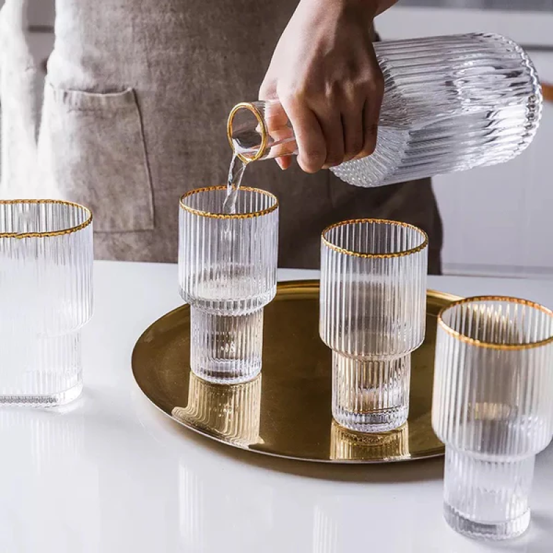 Buy Vintage Optic Glass Decanter Set – 5-Piece Elegant Drinkware Set – Premium Bar Server Pakistan