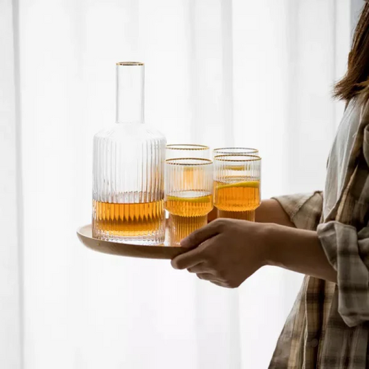 Buy Vintage Optic Glass Decanter Set – 5-Piece Elegant Drinkware Set – Premium Bar Server Pakistan