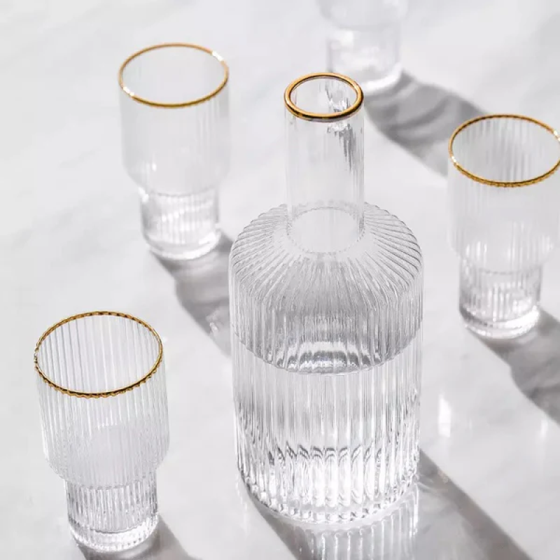 Buy Vintage Optic Glass Decanter Set – 5-Piece Elegant Drinkware Set – Premium Bar Server Pakistan