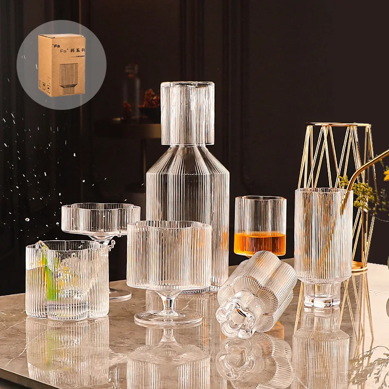 Buy Vintage Flower Stripe Glass Mug – Clear Stackable Iced Coffee Cup – American Style Glassware Pakistan