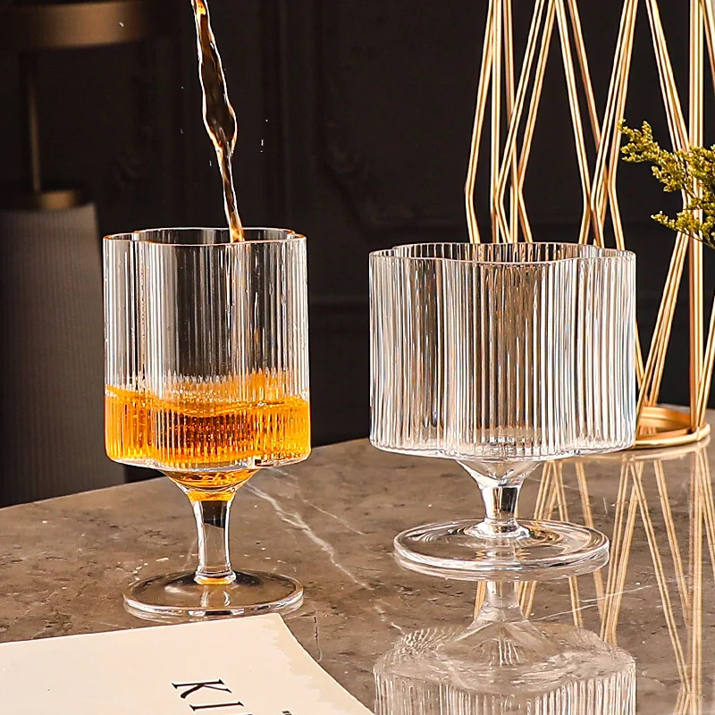 Buy Vintage Flower Stripe Glass Mug – Clear Stackable Iced Coffee Cup – American Style Glassware Pakistan