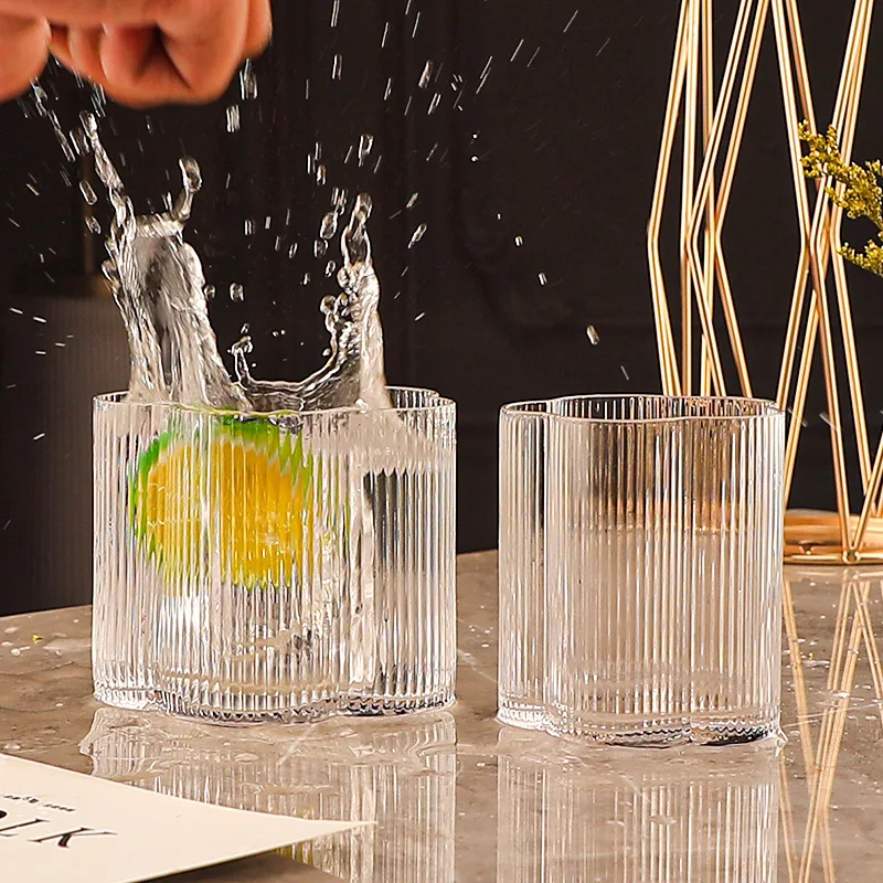 Buy Vintage Flower Stripe Glass Mug – Clear Stackable Iced Coffee Cup – American Style Glassware Pakistan