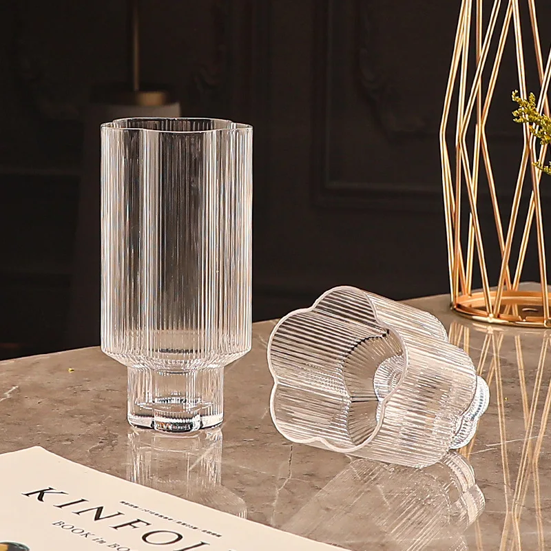 Buy Vintage Flower Stripe Glass Mug – Clear Stackable Iced Coffee Cup – American Style Glassware Pakistan