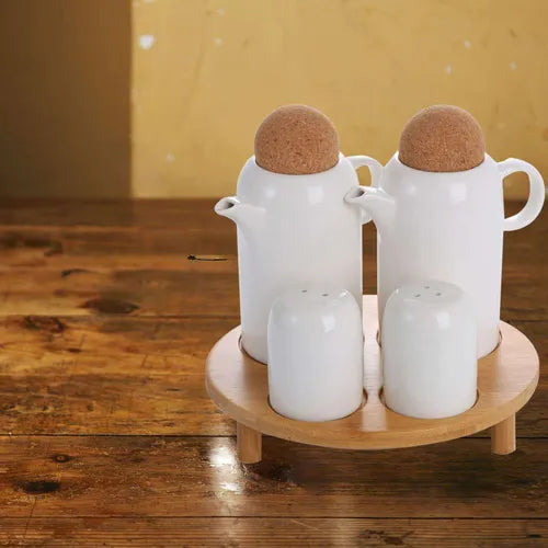 Buy 4-Piece Condiment Set with Wooden Stand – Stylish Spice Holder – Dining & Kitchen Organizer Pakistan