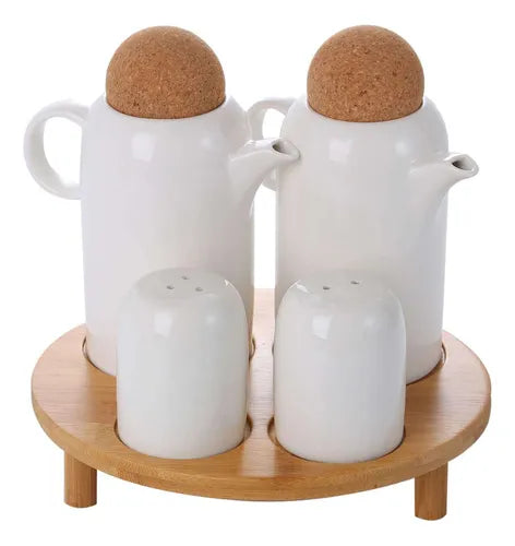 Buy 4-Piece Condiment Set with Wooden Stand – Stylish Spice Holder – Dining & Kitchen Organizer Pakistan