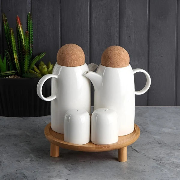 Buy 4-Piece Condiment Set with Wooden Stand – Stylish Spice Holder – Dining & Kitchen Organizer Pakistan