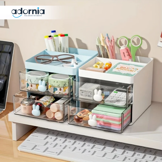 Cartoon Creative Pen Holder Transparent Drawer Storage Box – Large Capacity Desktop Organizer