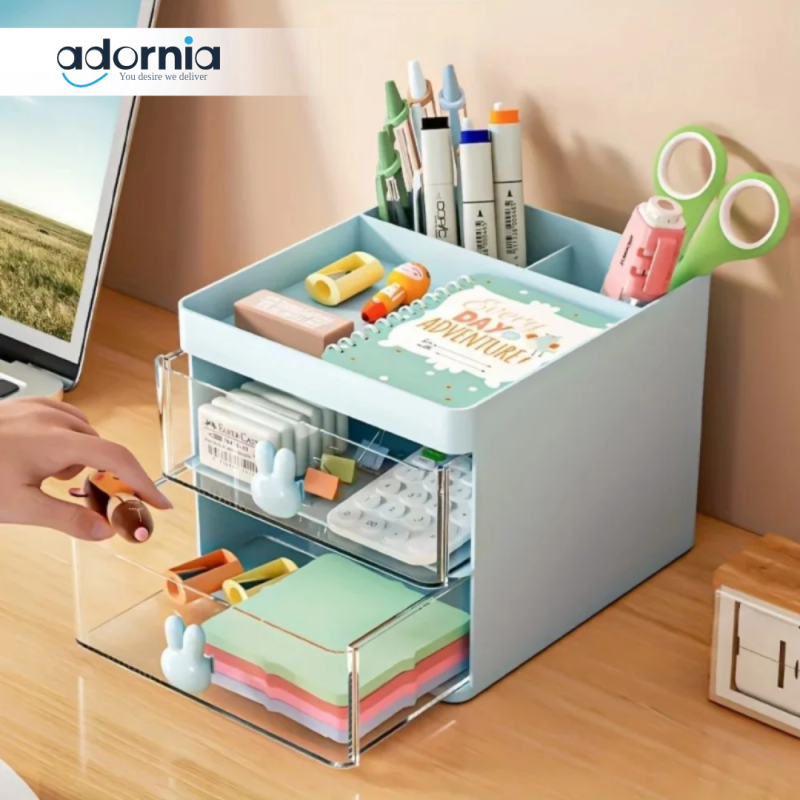 Cartoon Creative Pen Holder Transparent Drawer Storage Box – Large Capacity Desktop Organizer