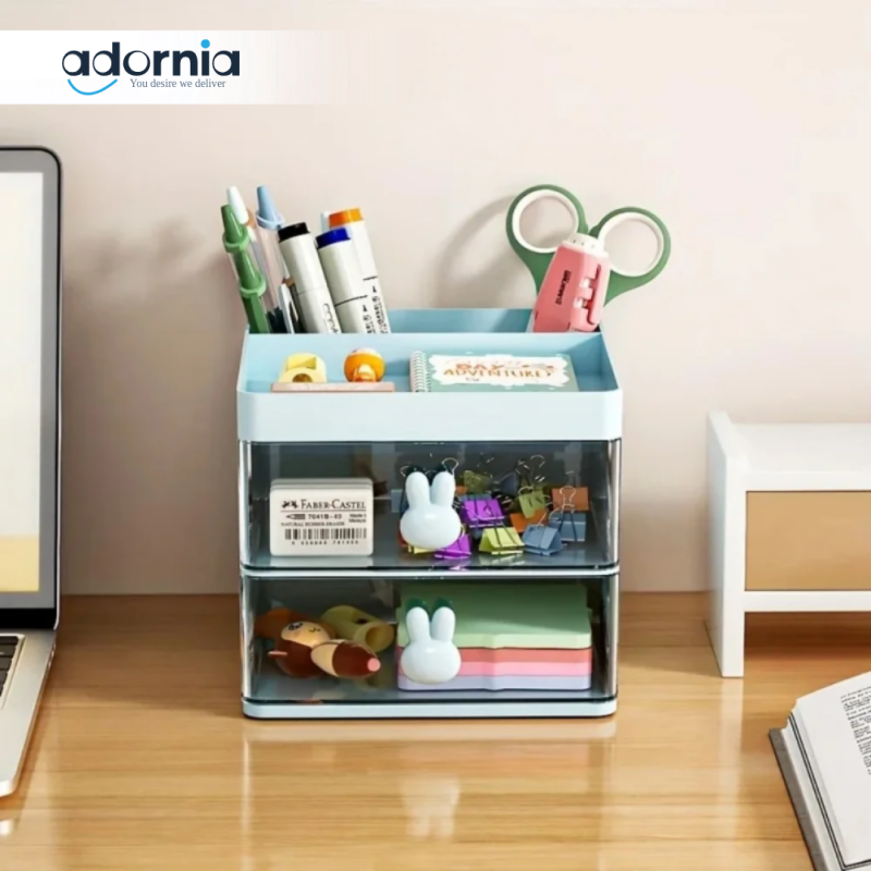 Cartoon Creative Pen Holder Transparent Drawer Storage Box – Large Capacity Desktop Organizer