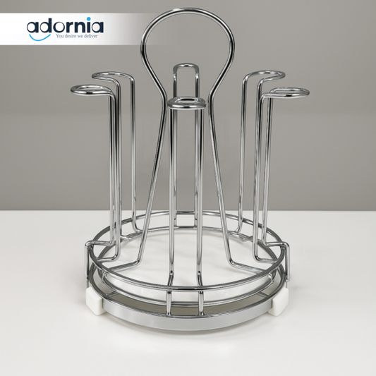 Stainless Steel Bathroom Organizer Rack – Multipurpose Cup & Tumbler Holder Stand with Drying Shelf