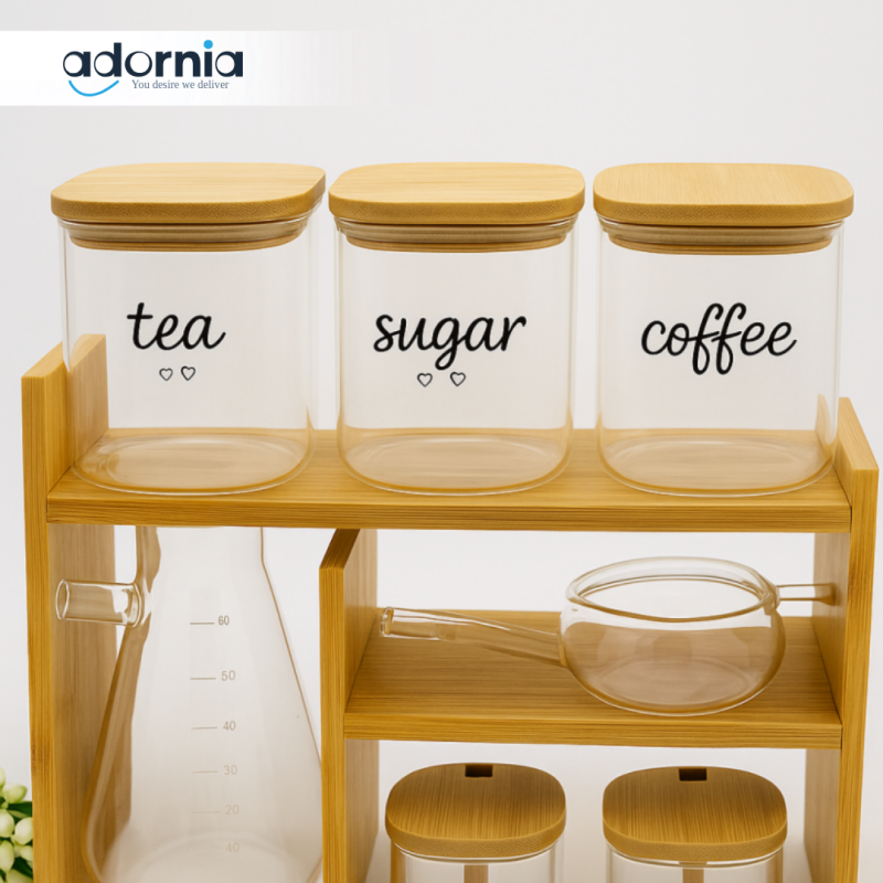 9-Piece Premium Kitchen Organizer Set with Bamboo Stand – Complete Countertop Storage Solution