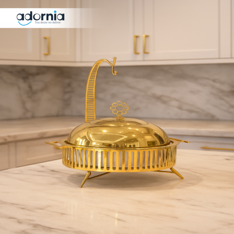 LUXURY GOLD PLATED BUFFET CHAFING DISH – 4L WITH CANDLE WARMER & LADLE HOOK