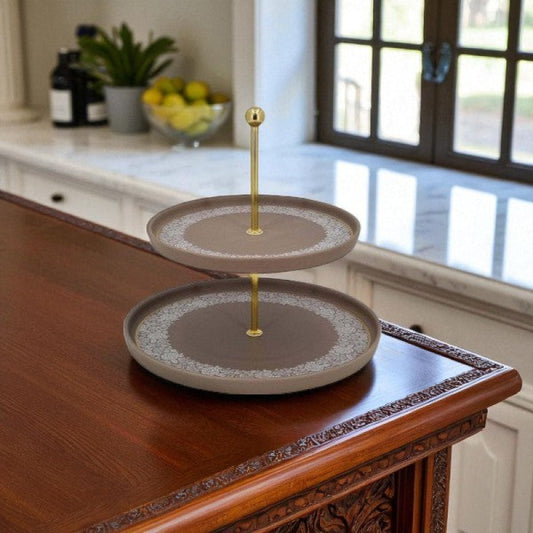 2Tier Pastry Stand Brown 12c-MK307