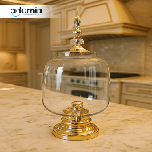 PREMIUM GOLD GLASS BEVERAGE DISPENSER | LUXURY JUICE SERVER FOR KITCHEN, PARTIES & EVENTS
