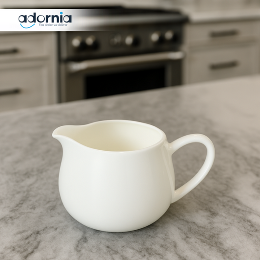 330ML WHITE CERAMIC MILK POT – LUXURY KITCHEN CREAMER JUG FOR SERVING & POURING