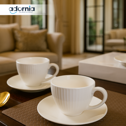 6 PIECE CUP & SAUCER SET | LUXURY PORCELAIN TEA & COFFEE SET | ELEGANT SERVING CUPS FOR GUESTS