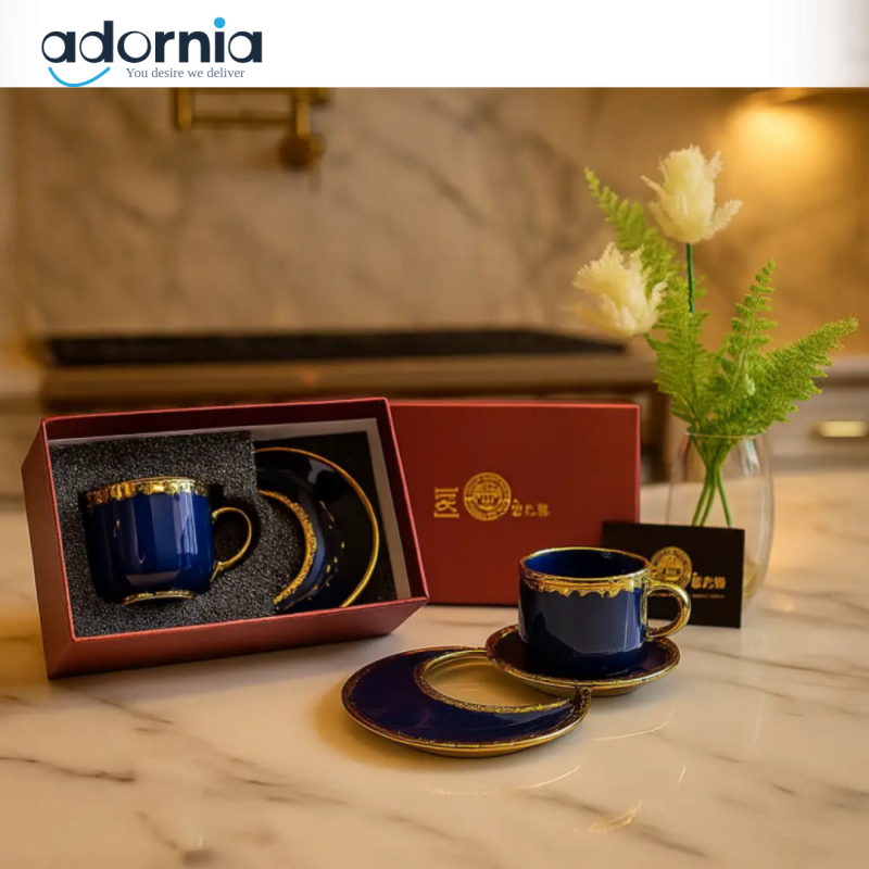 Premium Blue Porcelain Tea Cup Set with Gold Rim – Gift Boxed | adornia.pk