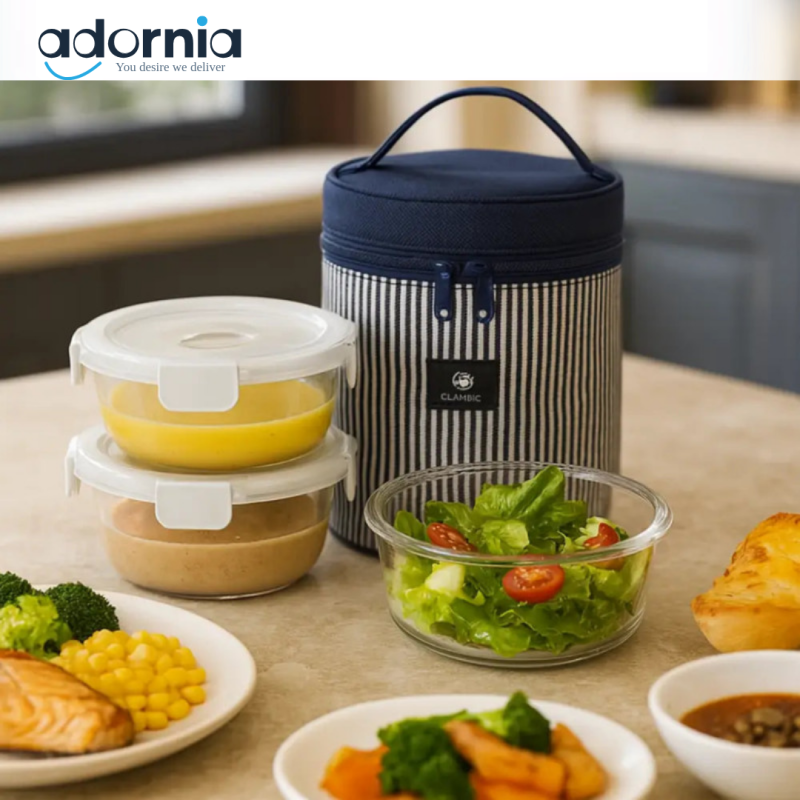 3-Piece Glass Lunch Box Set with Insulated Bag – Leakproof & Microwave Safe