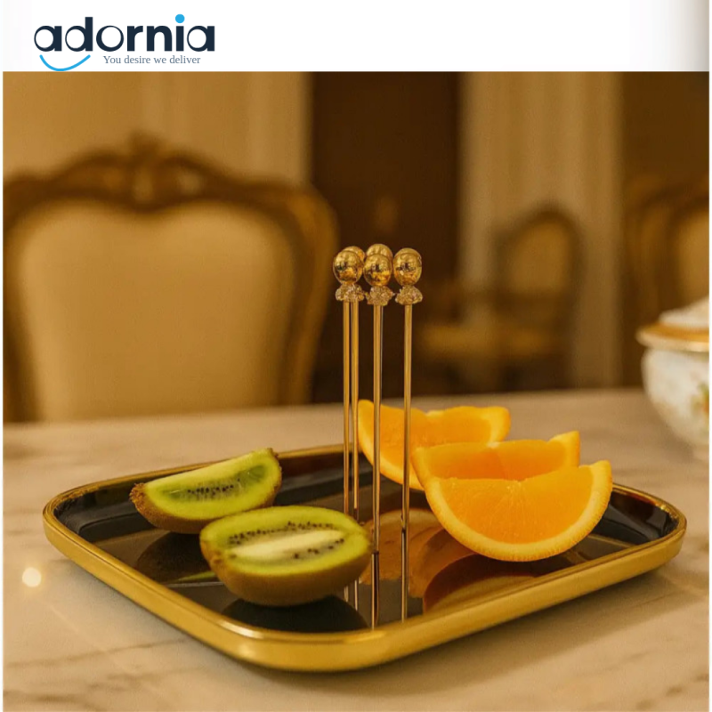 Elegant Black & Gold Fruit Fork Tray Set – Luxury Dessert & Snack Server