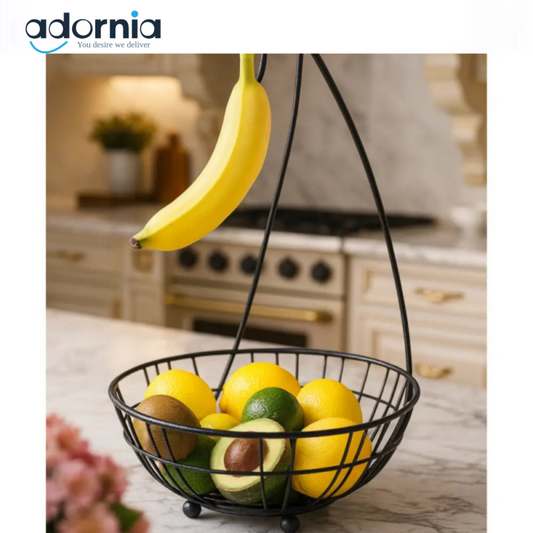 Luxury Black Wire Fruit Basket – Decorative Countertop Organizer