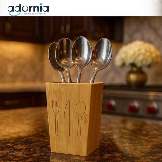 Premium Bamboo Spoon Holder – Utensil Organizer for Kitchen Countertop