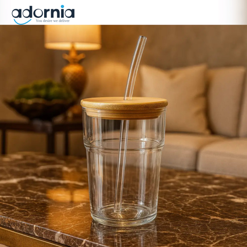 Eco-Friendly Glass Tumbler with Bamboo Lid & Straw – Reusable Drinkware Cup