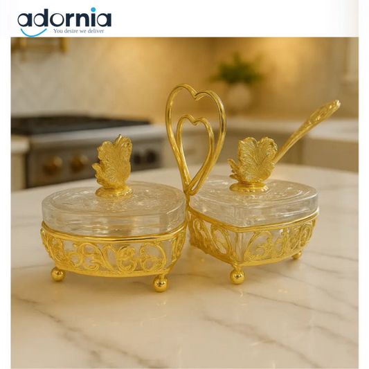 Elegant Heart-Shaped Dual Crystal Condiment Set
