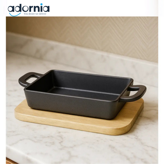 Luxury Cast Iron Baking Tray with Wooden Base