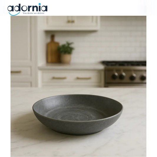 Grey Deep Ceramic Plate – Marbled Matte Finish
