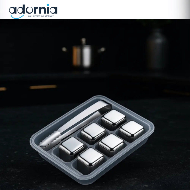 Premium Stainless Steel Reusable Ice Cubes Set – 6 Pieces with Tongs