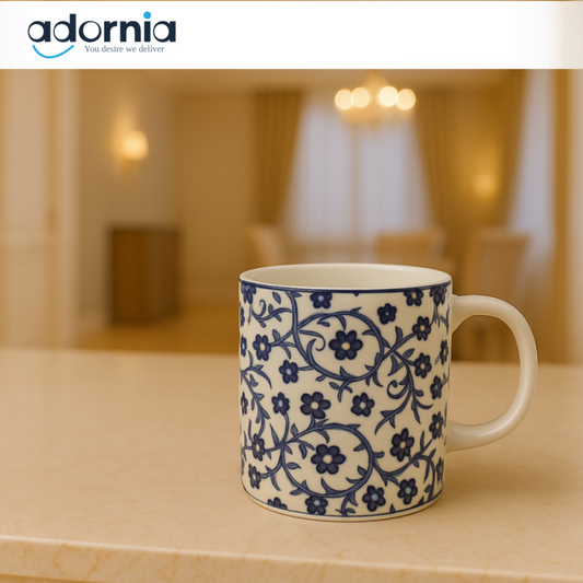 350ML FLORAL PORCELAIN MUG – LUXURY PRINTED TEA & COFFEE CUP FOR ELEGANT VILLA DINING EXPERIENCE