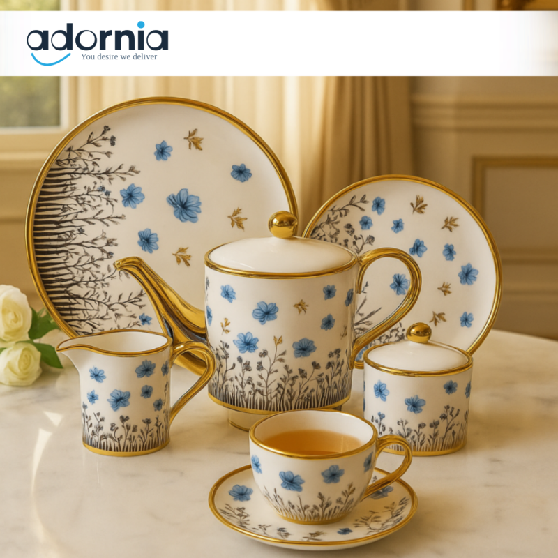 MODERN PRINTED 24 PIECES BONE CHINA TEA SET – LUXURY TEA CUP & SAUCER SET - 2806-003