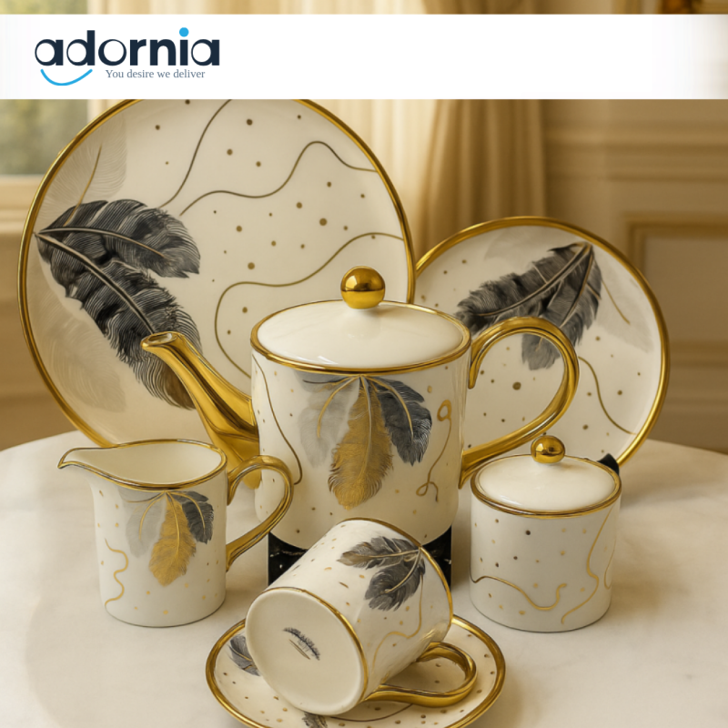 MODERN PRINTED 24 PIECES BONE CHINA TEA SET – LUXURY TEA CUP & SAUCER SET - 2806-002
