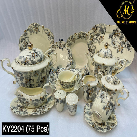 Imported Premium 75 Pcs Dinner Set for 8-persons Serving - Inspired by Royal Albert England