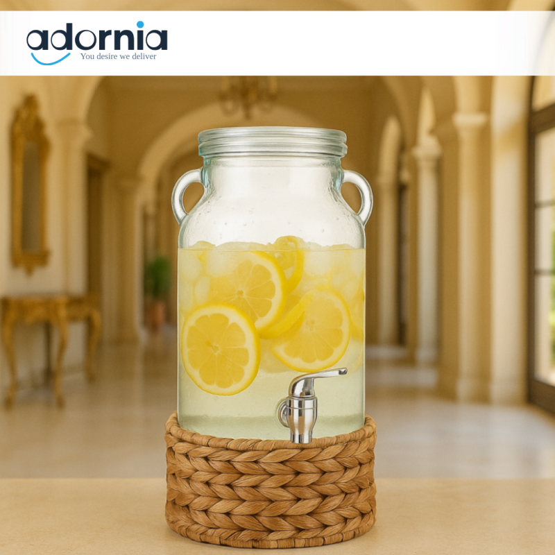 LUXURY 3100ML GLASS BEVERAGE DISPENSER WITH TAP – VILLA STYLE LEMON WATER JAR