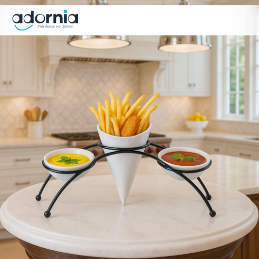 LUXOR FRIES & SAUCE HOLDER – MODERN CONE STAND FOR SNACKS & DIPS
