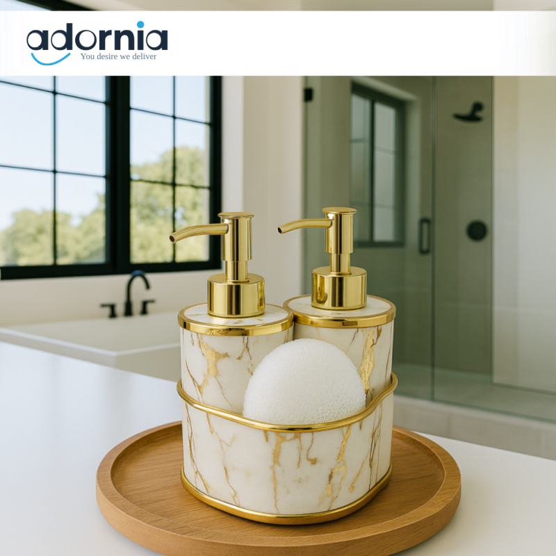 LUXURY CERAMIC SOAP DISPENSER SET WITH SPONGE HOLDER – BATHROOM ORGANIZER