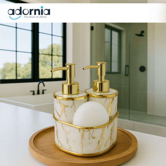 LUXURY CERAMIC SOAP DISPENSER SET WITH SPONGE HOLDER – BATHROOM ORGANIZER