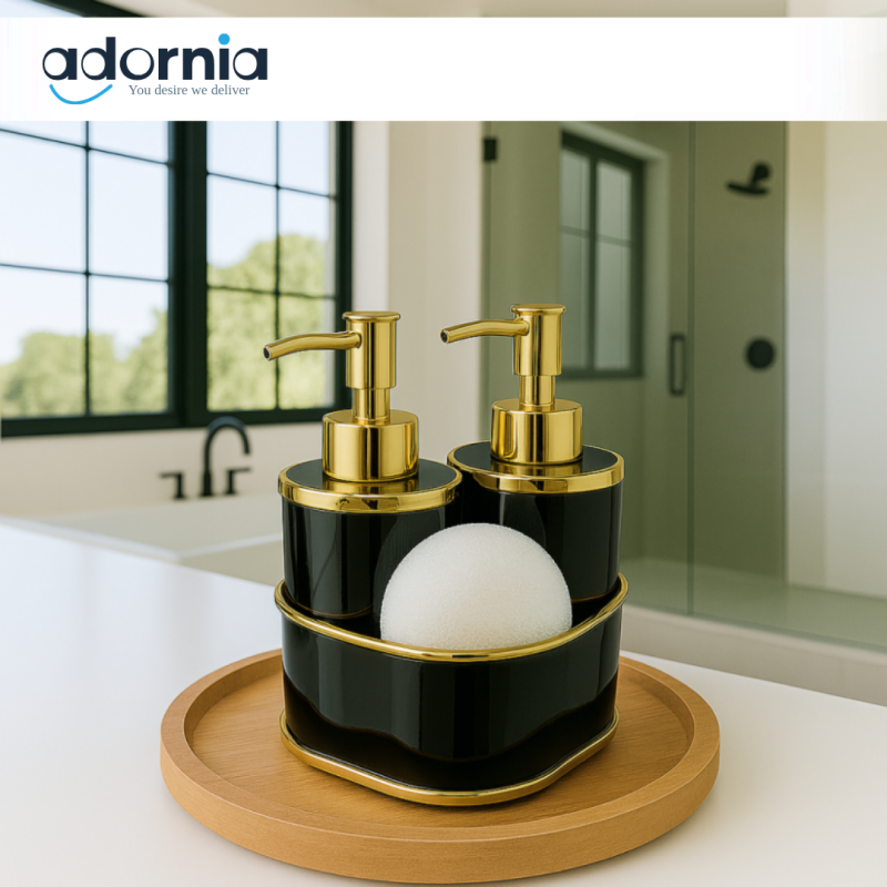 LUXURY CERAMIC SOAP DISPENSER SET WITH SPONGE HOLDER – BATHROOM ORGANIZER